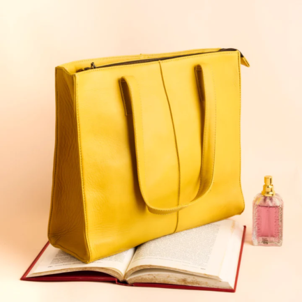 Everyday Women’s Leather Zipper Tote Bag- Yellow ML-0020