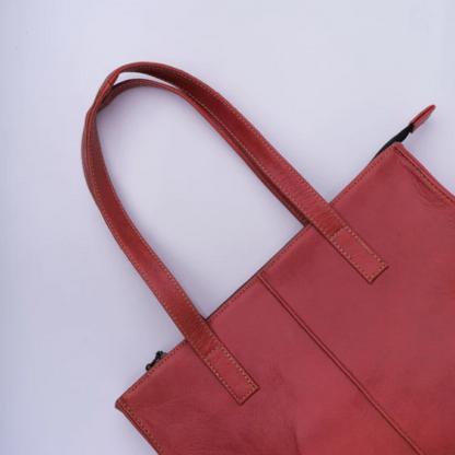 Everyday Women’s Leather Zipper Tote Bag- Candy Red ML-0021