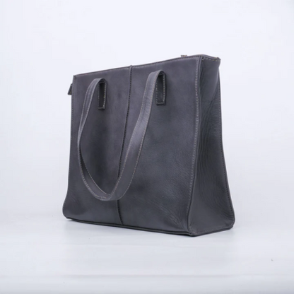 Everyday Women’s Leather Zipper Tote Bag- Graphite Grey -ML-0024