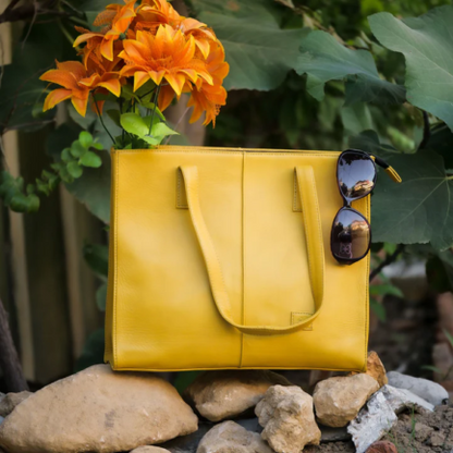 Everyday Women’s Leather Zipper Tote Bag- Yellow ML-0020