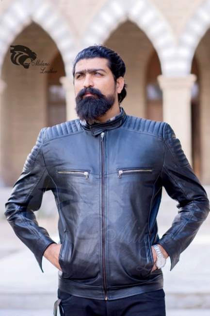 Bergamo leather jacket With Alligator Belt-Black-ML-GD-005