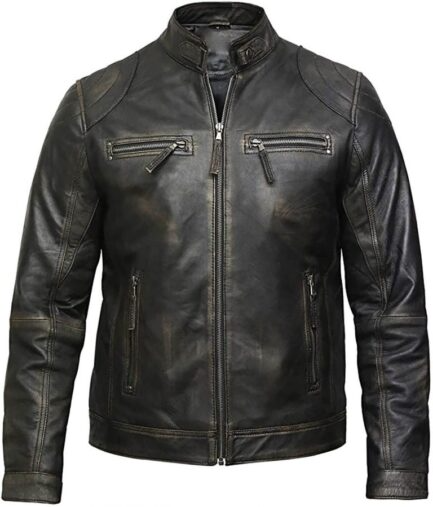 Men Plain Black Vintage Leather Jacket-ML-JK0032