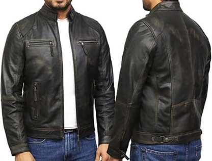 Men Plain Black Vintage Leather Jacket-ML-JK0032