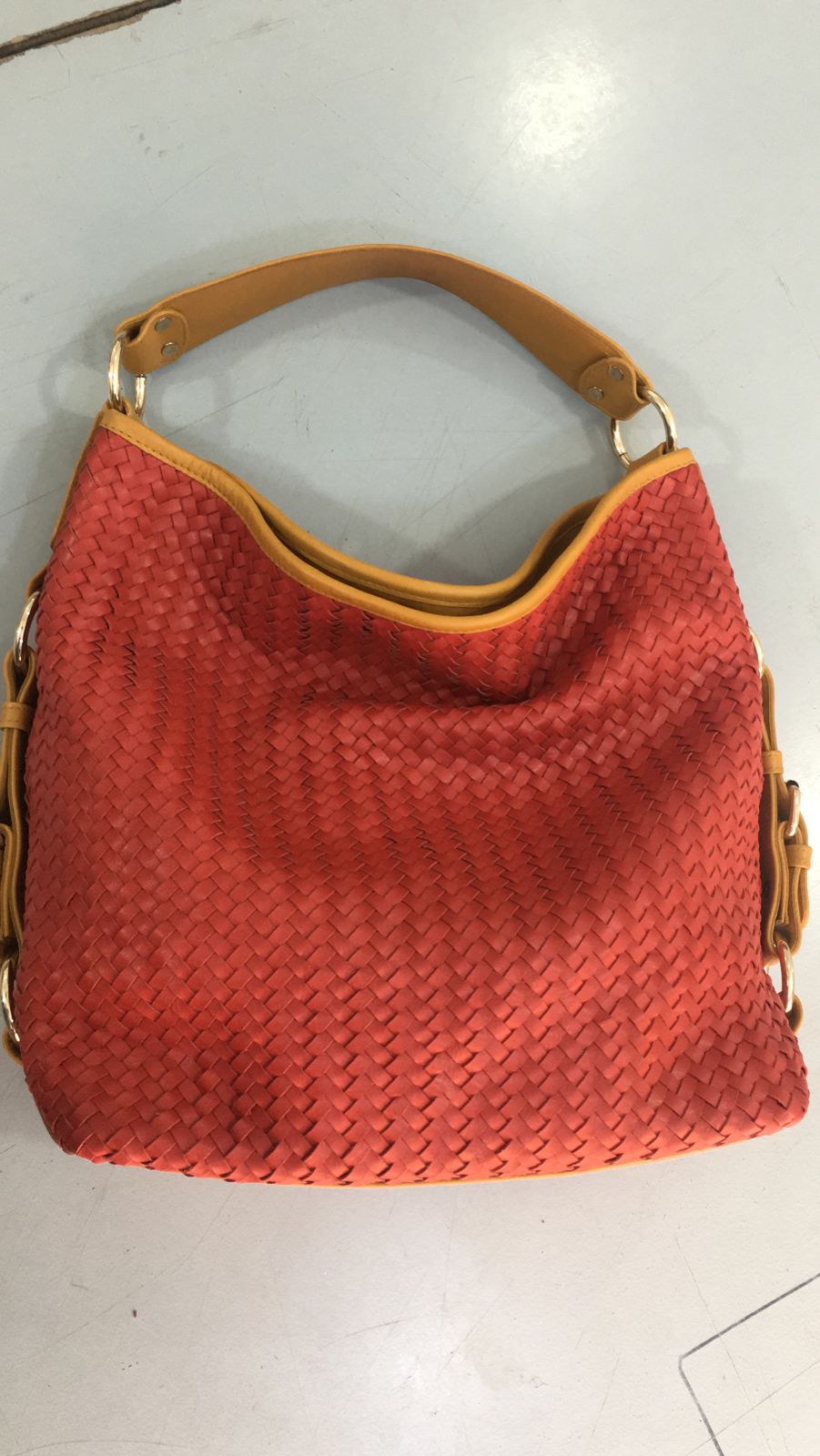 Turkish Red Women Leather Basket Tote Bag–Herringbone Zipper Bag-ML-003