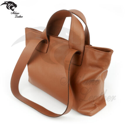 Brown-Women’s Leather Zipper Tote Bag-ML-007