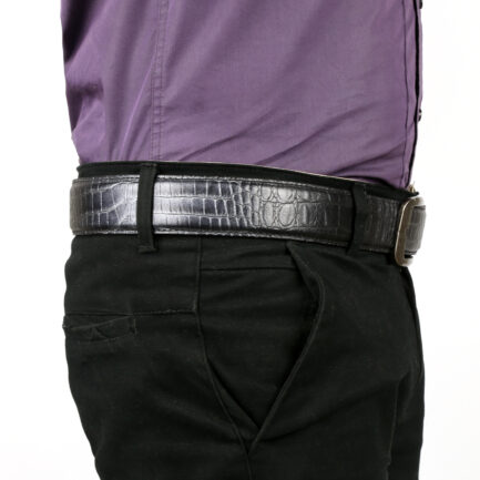 Bergamo leather jacket With Alligator Belt-Black-ML-GD-005