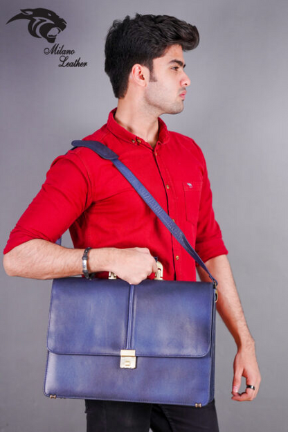 Leather Laptop Bag Blue ML-LB004