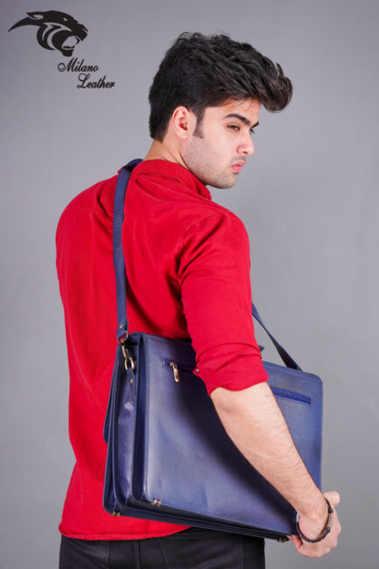 Leather Laptop Bag Blue ML-LB004