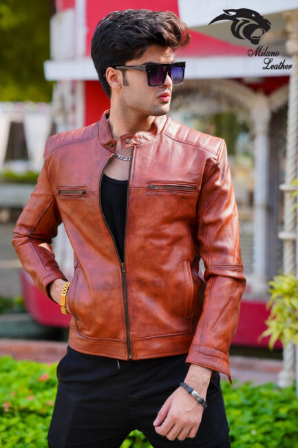 Men Brown Leather Jacket ML-jk002