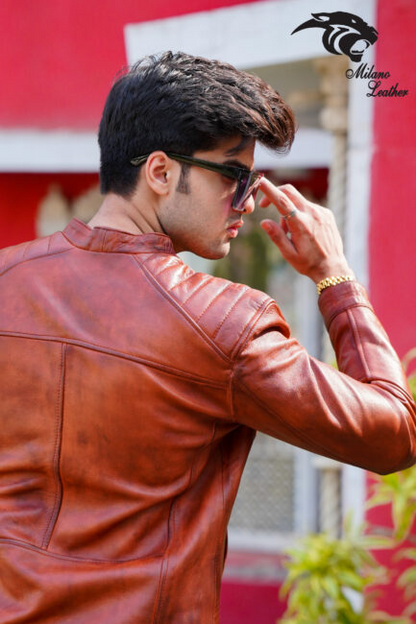 Men Brown Leather Jacket ML-jk002