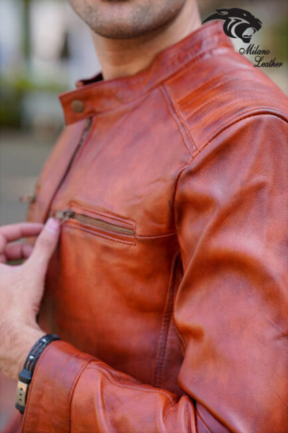 Men Brown Leather Jacket ML-jk002