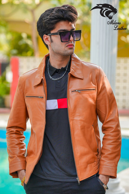 Men Tan Leather Jacket ML-jk005