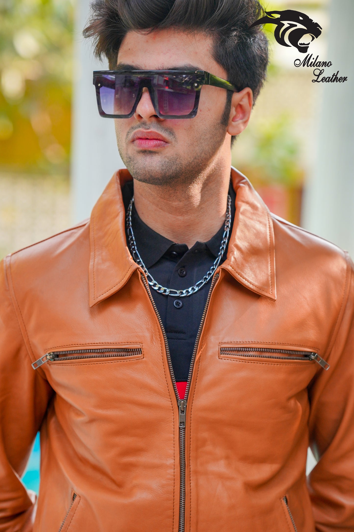 Men Tan Leather Jacket ML-jk005