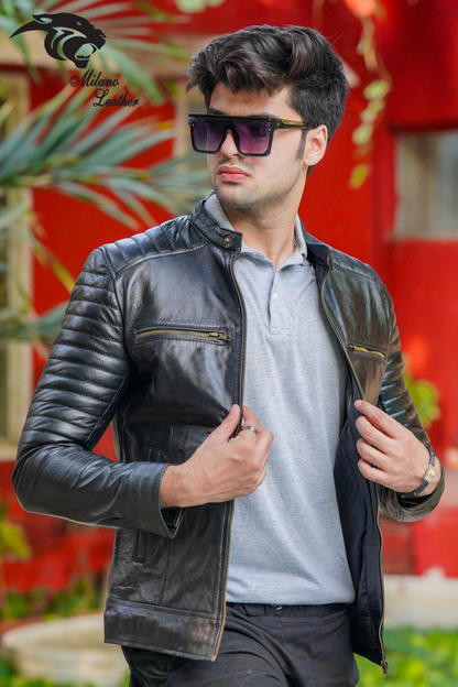 Men Black Leather Jacket ML-jk007