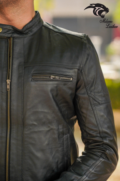 Men Black Leather Jacket ML-jk008