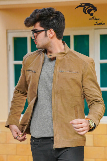 Men Camel Leather Jacket ML-jk009