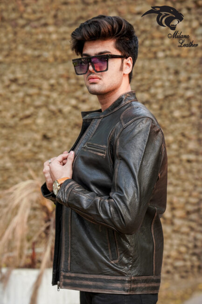 Men Black Leather Jacket ML-jk0013