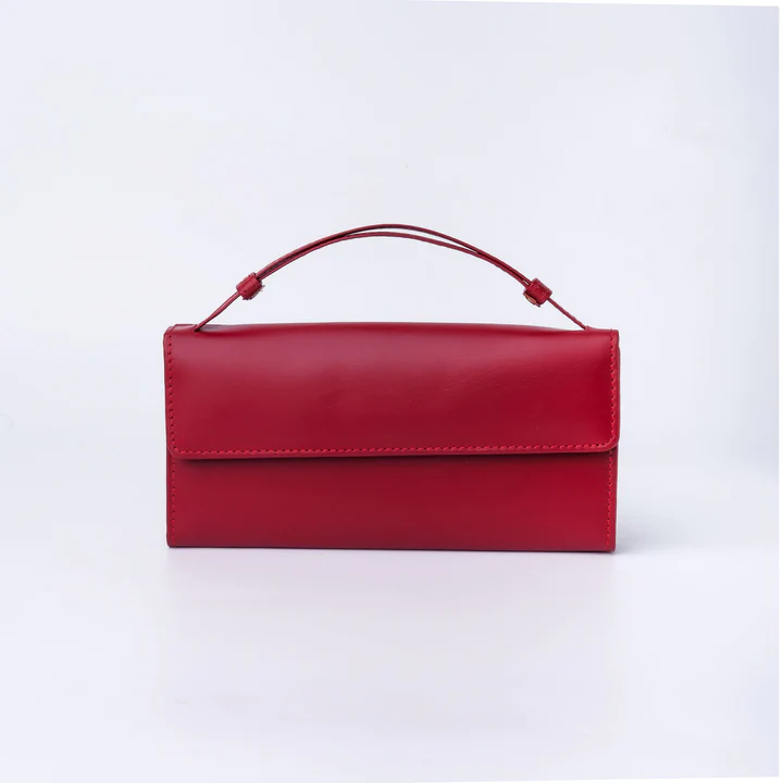 Womens Handle Leather Clutch Wallet-Red-LW-0019