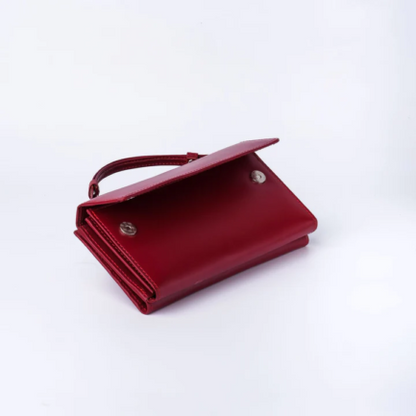 Womens Handle Leather Clutch Wallet-Red-LW-0019