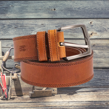 Double Stitch Rustic Leather Belt-ML-0018