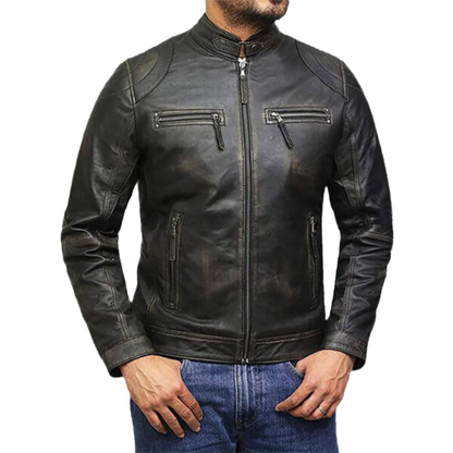 Men Plain Black Vintage Leather Jacket-ML-JK0032