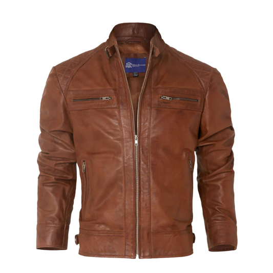 Mens Distressed Brown Motorcycle Leather Jacket-ML-JK0038