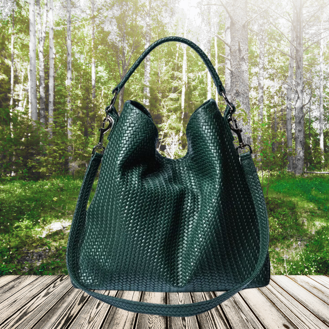 TURKISH TOTE BAG – MILANO LEATHER HERRINGBONE BAG GREEN-ML-0018