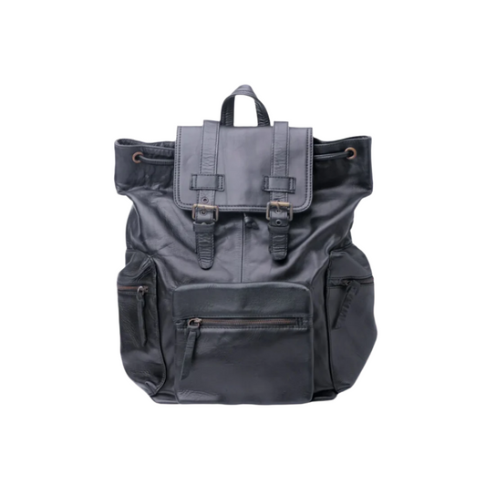 Milano Leather Backpack Travel Laptop Office Bag- Black-ML-005