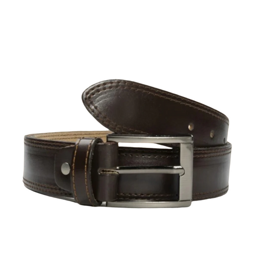 Mens Double Stitch Laminated Leather Belt-Brown-ML-BL-002