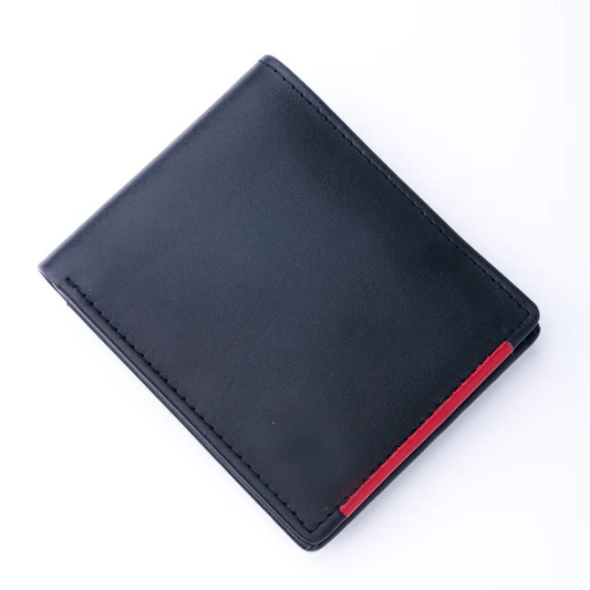 Mens Pure Leather Wallet Bifold Red Stripe-LW-006