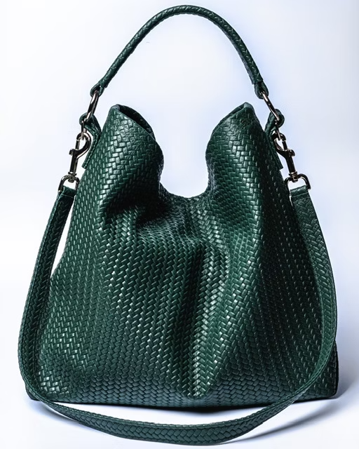 TURKISH TOTE BAG – MILANO LEATHER HERRINGBONE BAG GREEN-ML-0018