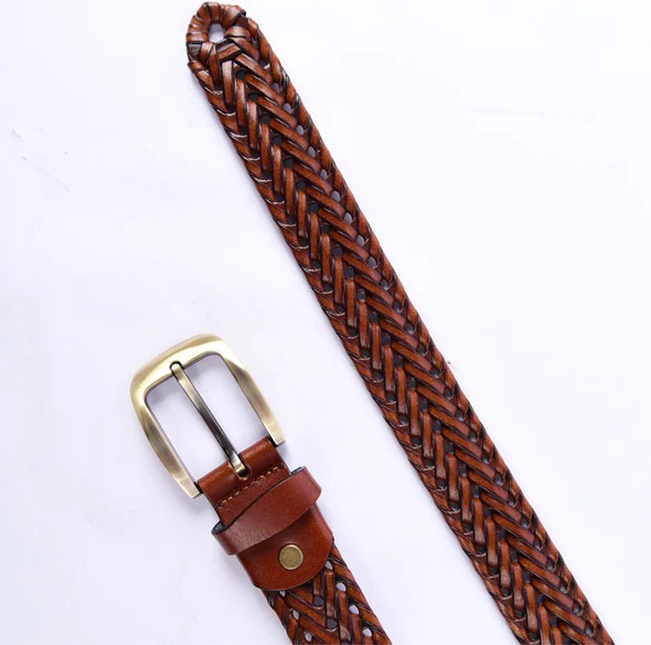 Stylish Braided Men’s Leather Belt-Tan Color – Milano Leathers